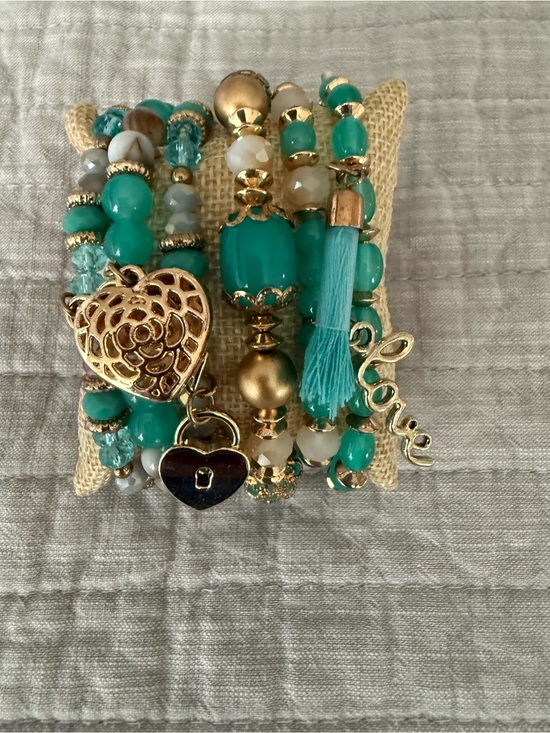 Jewelry - Turquoise Beaded Charm Bracelet Set - Women Jewelry Set of 6
